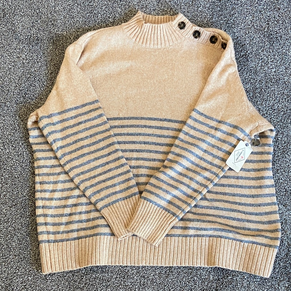 St. John's Bay Tan and Gray Striped Turtleneck Sweater